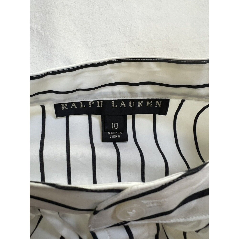 Ralph Lauren Black Label Collarless Tunic Striped Blouse Puffy Sleeves | Size 10 - Picture 7 of 15